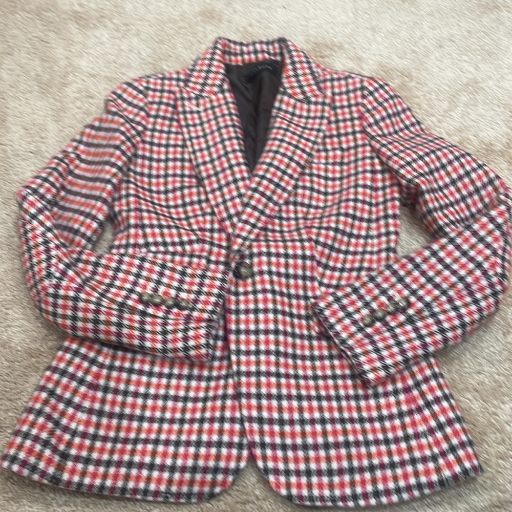 TALBOTS NEW WOUT TAGS Plaid Blazer, elbow patches, several pockets, part wool.